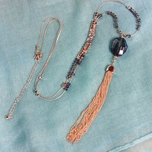 3-11-7 smokey gray pendant with matching beads and silvertone chain, fun tassel